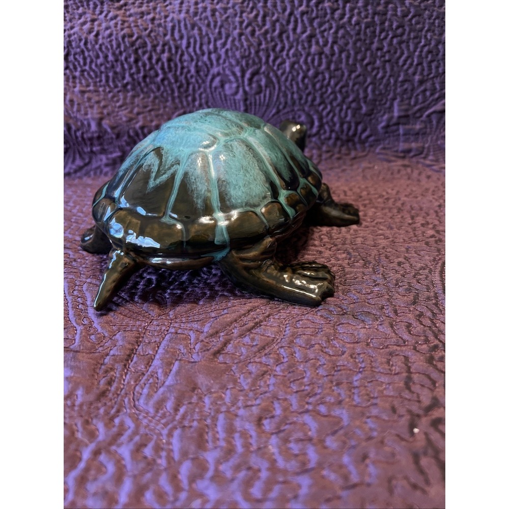 Vintage Blue Mountain Pottery Sea Turtle Canada Green Drip Glaze BMP 9x7x4 Walks - Picture 6 of 14